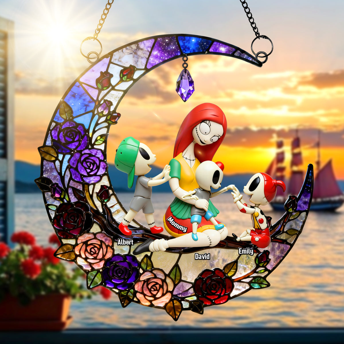 Spooky Mom and Kid Suncatcher Ornament - Personalized Gifts For Mom 05naqn240226-Homacus