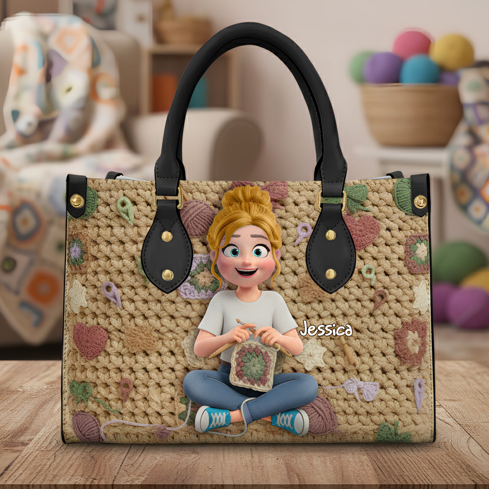 Crochet Girl Leather Bag - Personalized Gifts For Crochet Lovers 07nalu171225-Homacus