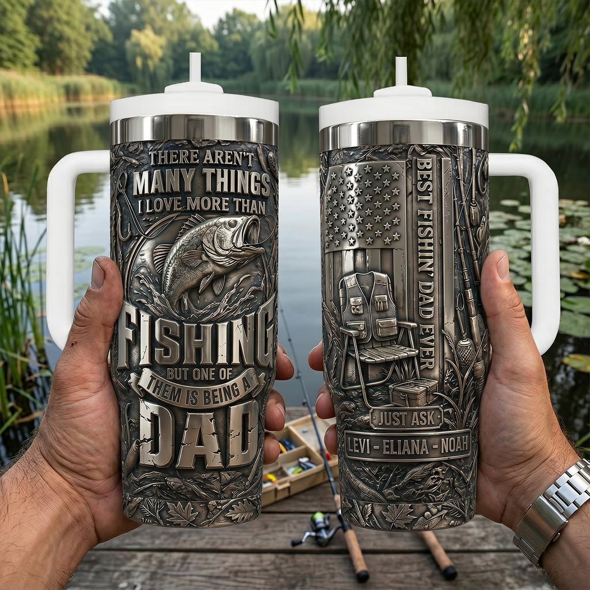 Bold Fishing Dad 40oz Tumbler With Handle, Personalized Gifts For Fishing Dad 05qhtn280426-Homacus