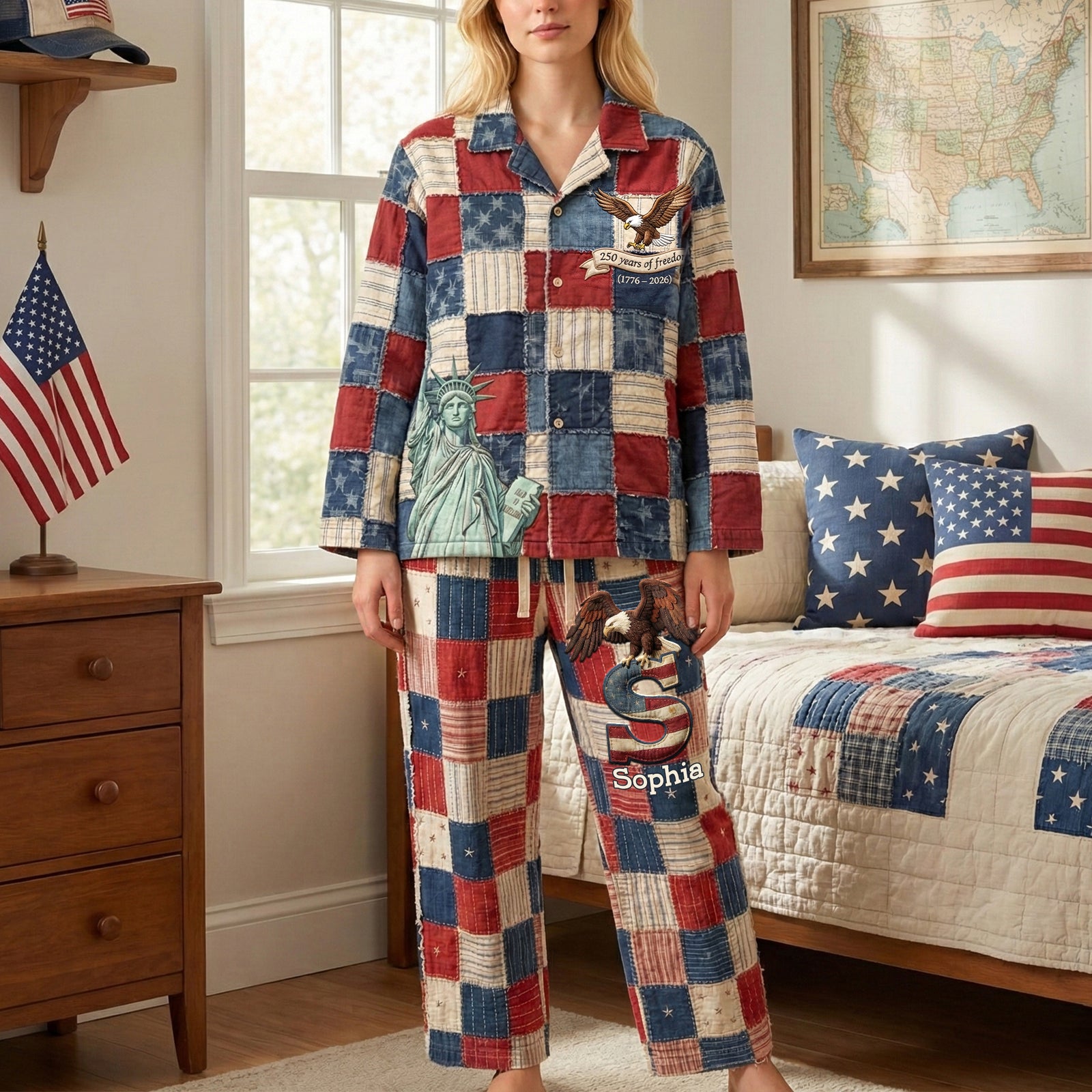 250th America Anniversary Alphabet Pajama Set - Personalized Gifts For Patriots 06palu280126-Homacus