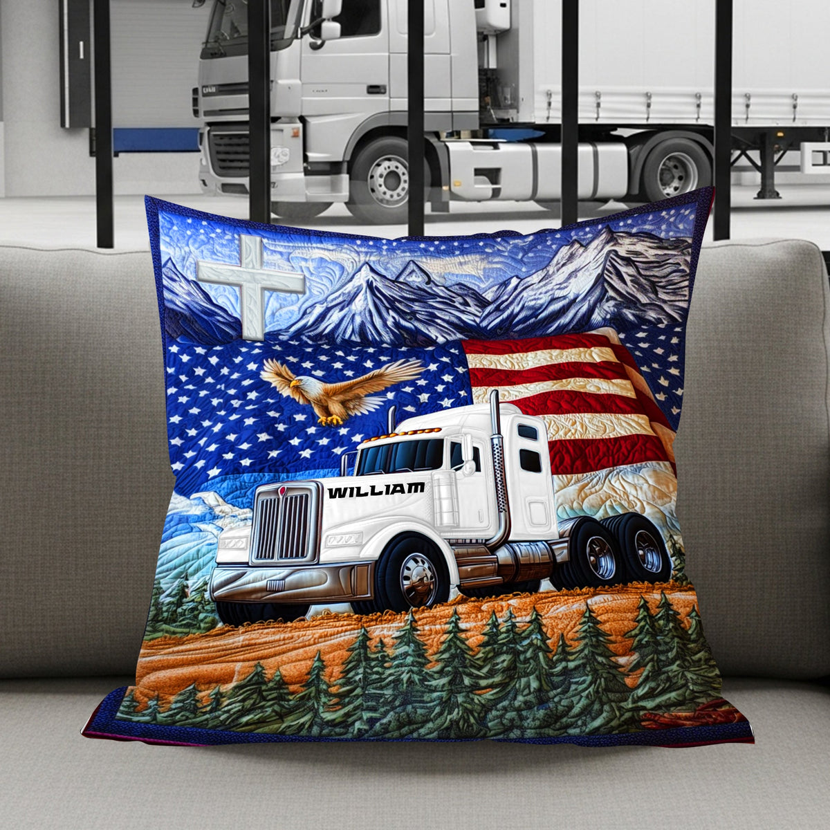 Trucker’s Pride Patriotic Square Pillow - Personalized Gifts For Truck Lovers 03TGLU270625-Homacus