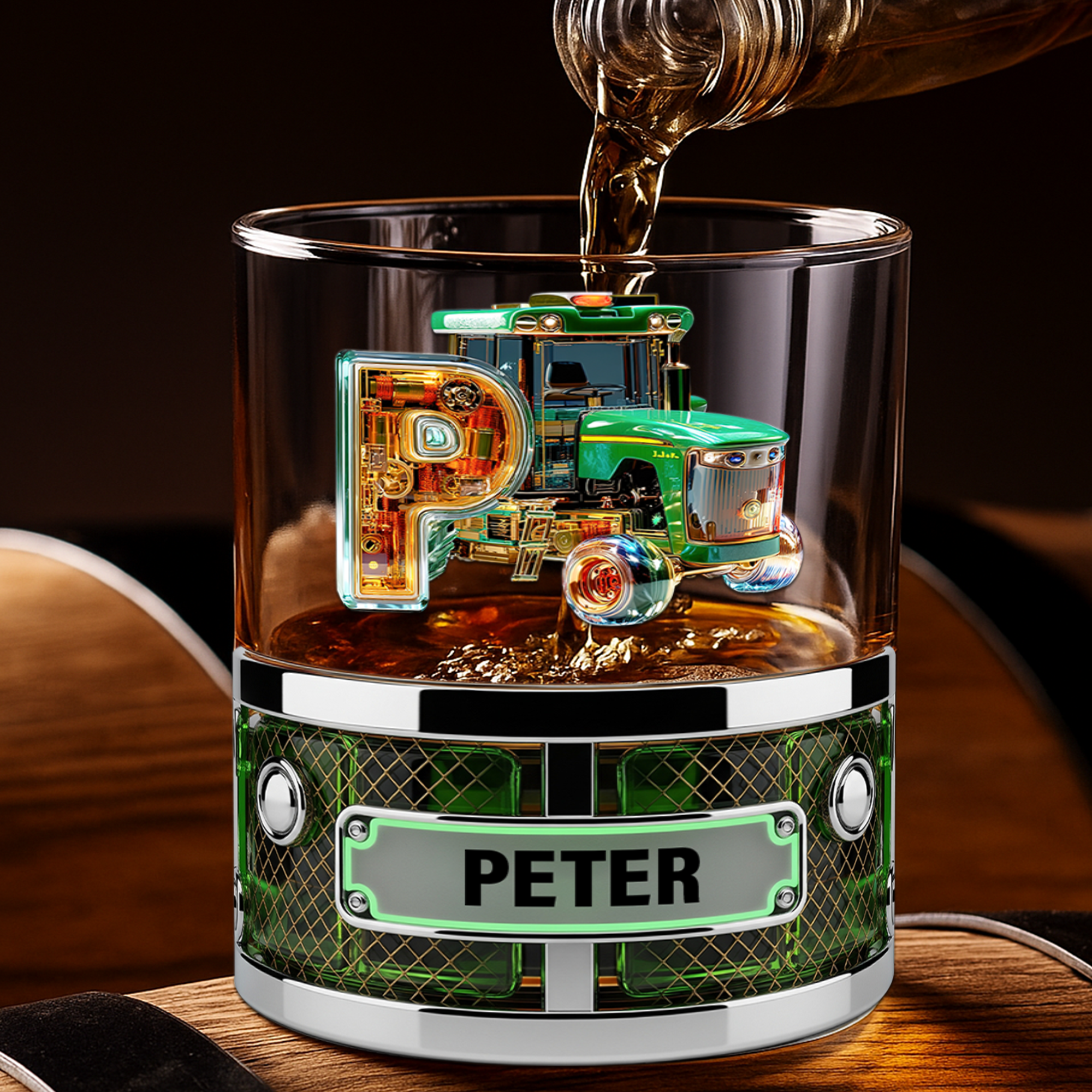 Rustic Tractor Initials Name Drinking Glass - Personalized Gifts For Tractor Lovers 03TGLU250825-Homacus