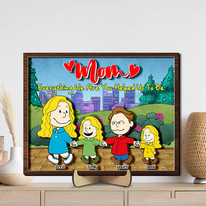 Personalized Gifts For Moms Wood Sign Mom & Kids Holding Hands 03TOLU220125DA-Homacus