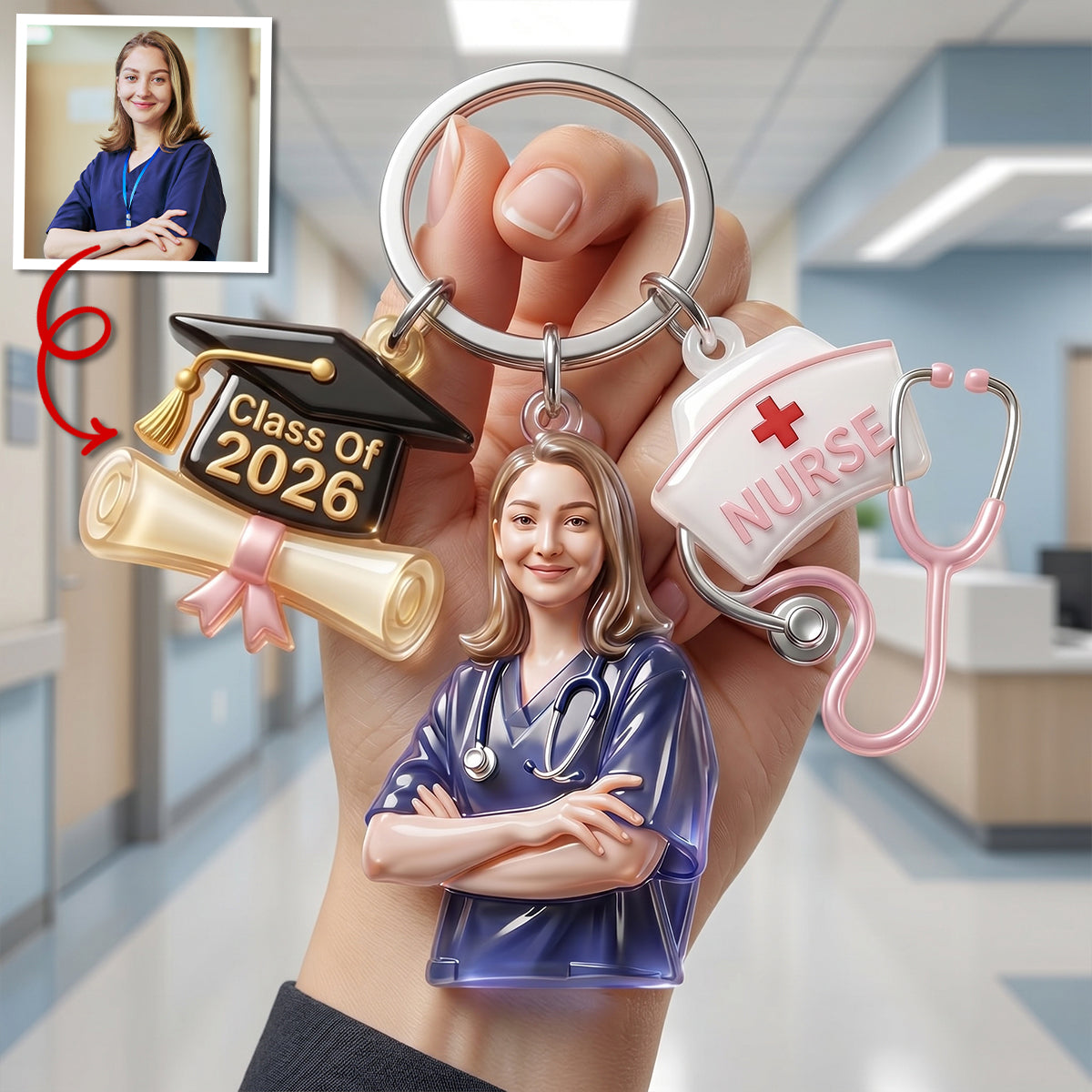 Proud Nurse Graduate Tag Keychain - Personalized Custom Photo Gift For Nurses 01NATN090526-Homacus