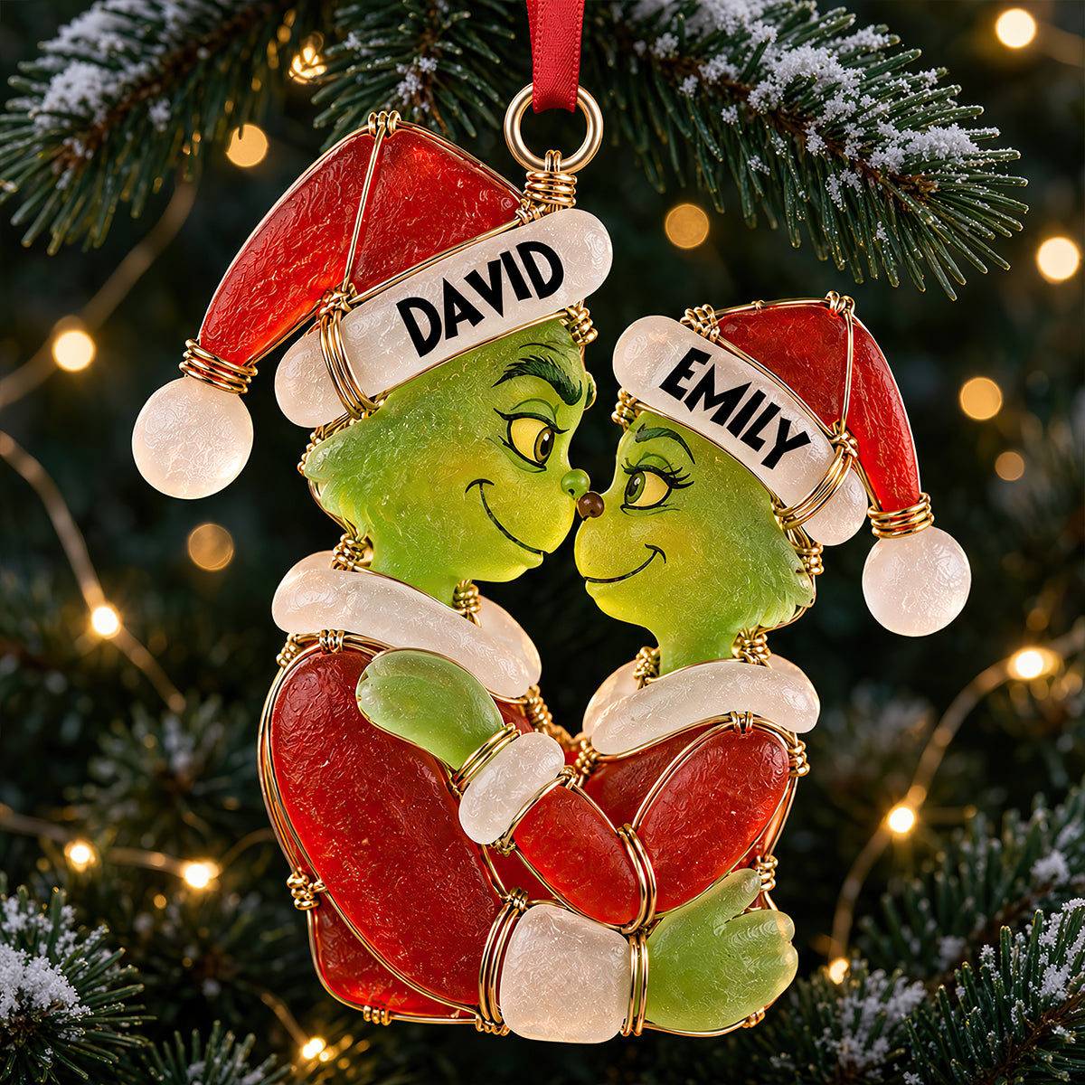 Christmas Couple Sea Glass Effect Ornament, Personalized Gifts For Couple 06QHDT131026-Homacus