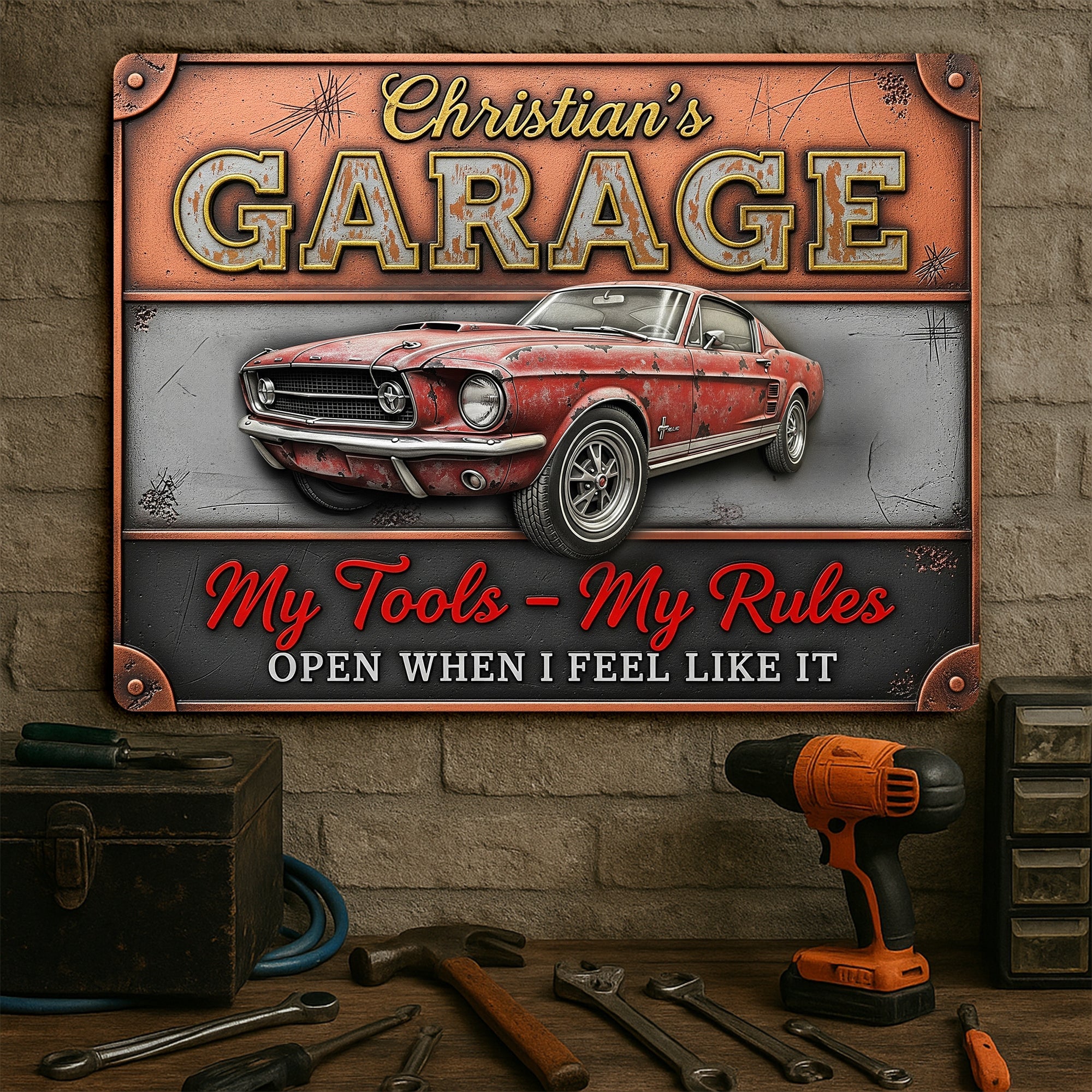Retro Garage Print Metal Sign - Personalized Gifts For Rider 03NALU120625-Homacus