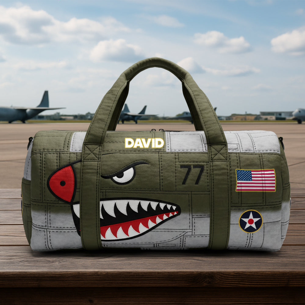 Personalized Gifts For Veterans Airplane Shark Quilted Duffle Bag 04natn080925-Homacus