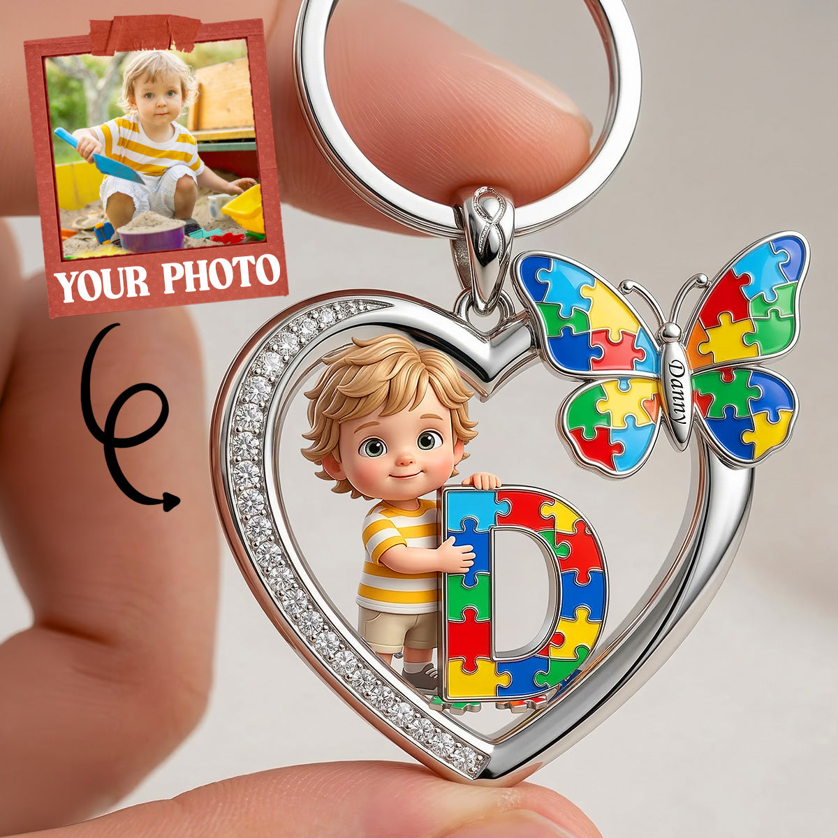 Puzzle Heart Alphabet Keychain - Custom Photo Gifts For Autism Awareness 03PAMG120326-Homacus