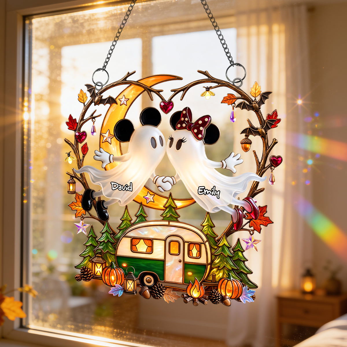 Boo Couple Camping Suncatcher  - Personalized Gifts For Halloween Suncatcher Ornament 04PADH070826