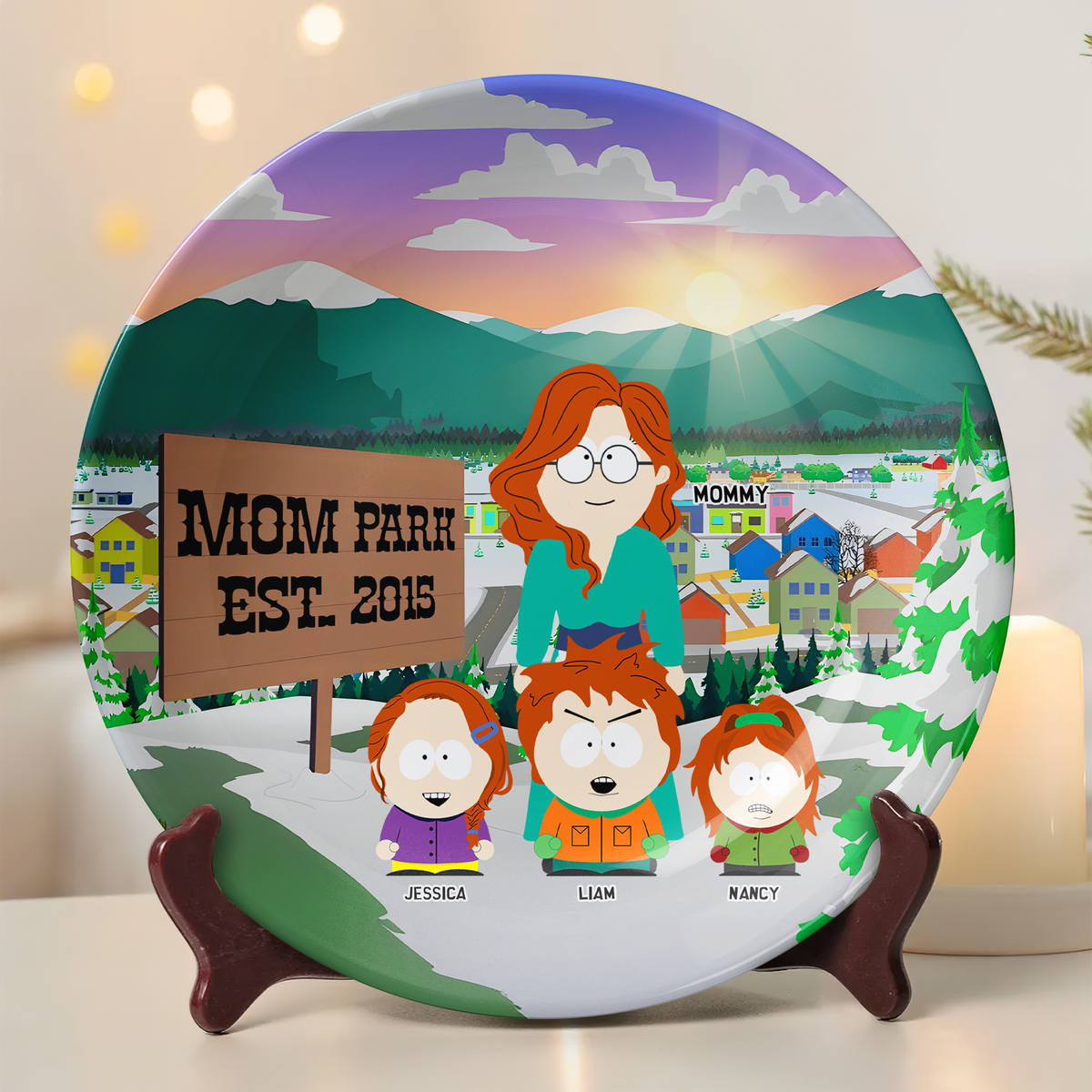 Personalized Gift For Mom Ceramic Round Plate, Mom Park 02TGPU010425HG-Homacus