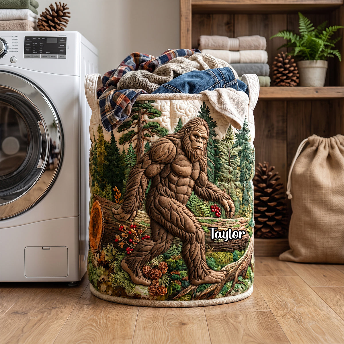 Calm Sasquatch Quilted Laundry Basket - Personalized Gifts For Bigfoot Lovers 03qhdh130726-Homacus
