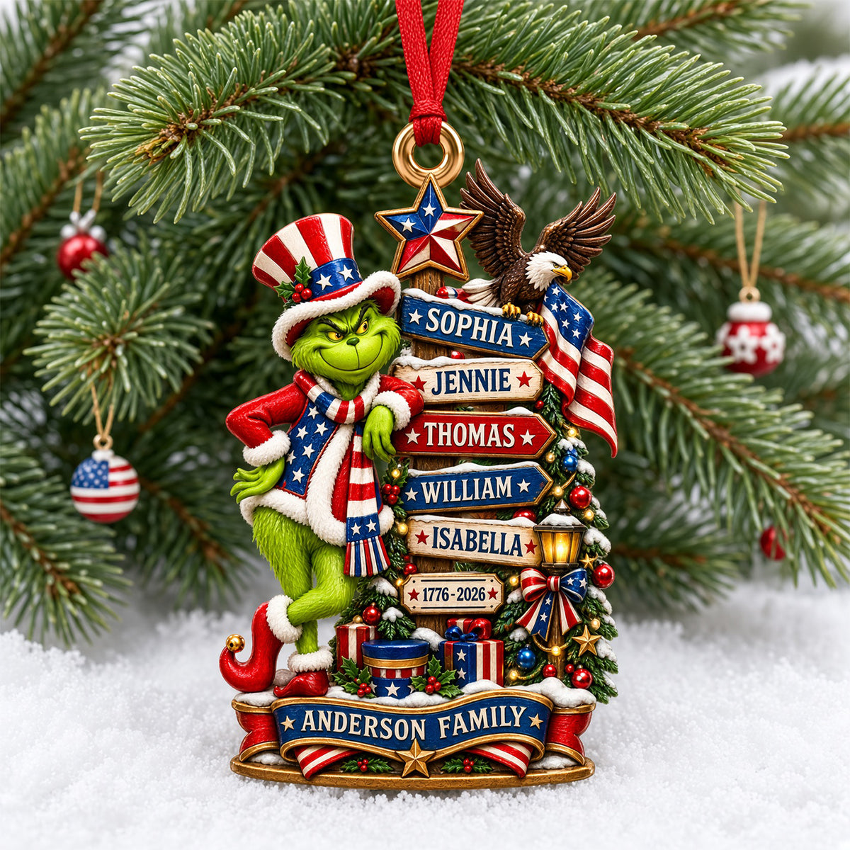 Patriotic Family Ornament - Personalized Gifts For Family Christmas Ornament 01NADH051026-Homacus