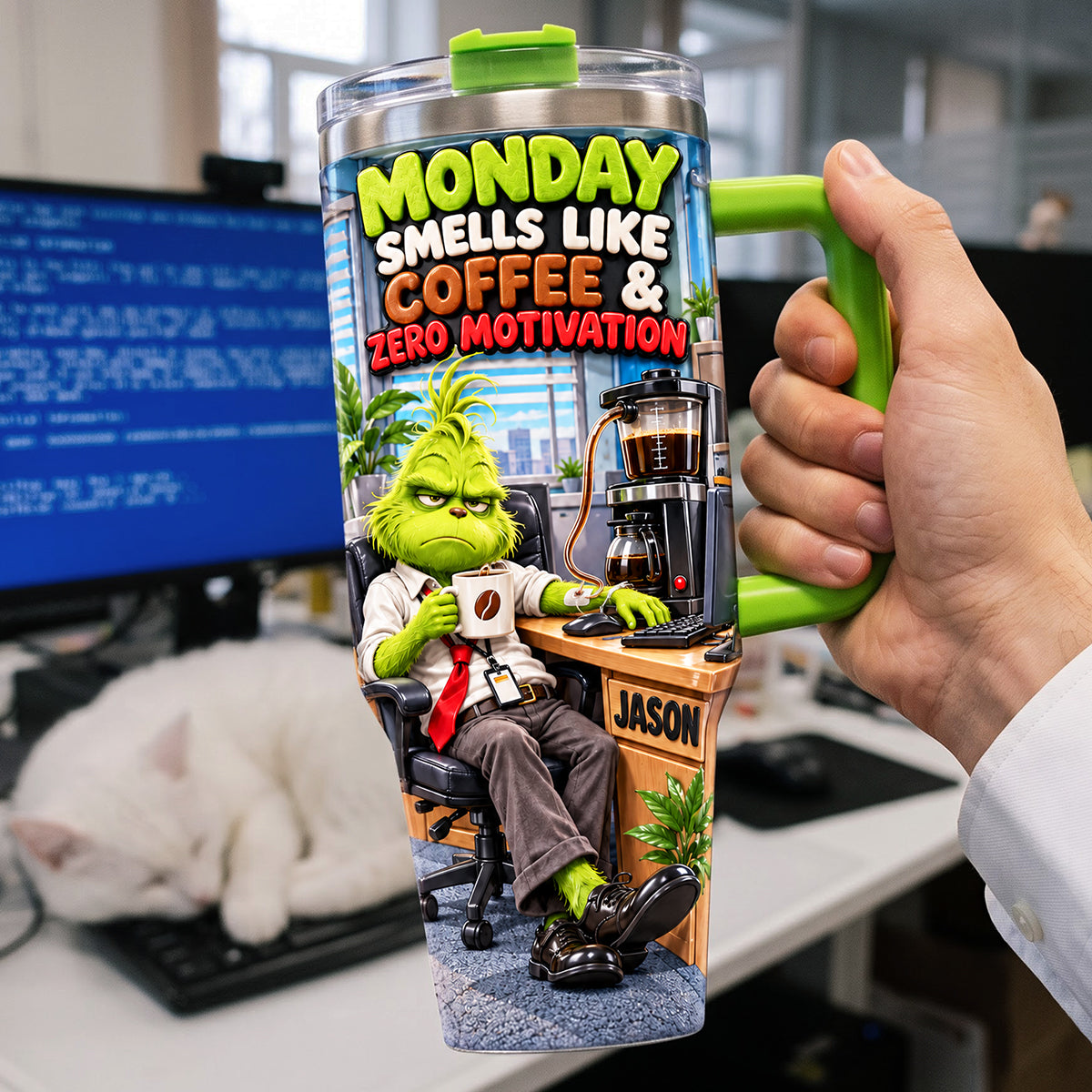 Monday Smells Like Coffee & Zero Motivation Colorful 40oz Tumbler With Handle - Personalized Gifts For Office Workers 01hata201026-Homacus
