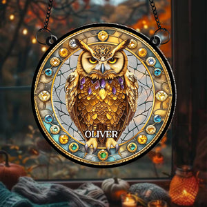 Personalized Gifts For Owl Lovers, Suncatcher Hanging Ornament Stained Glass Owl Design 01HUMH210824-Homacus