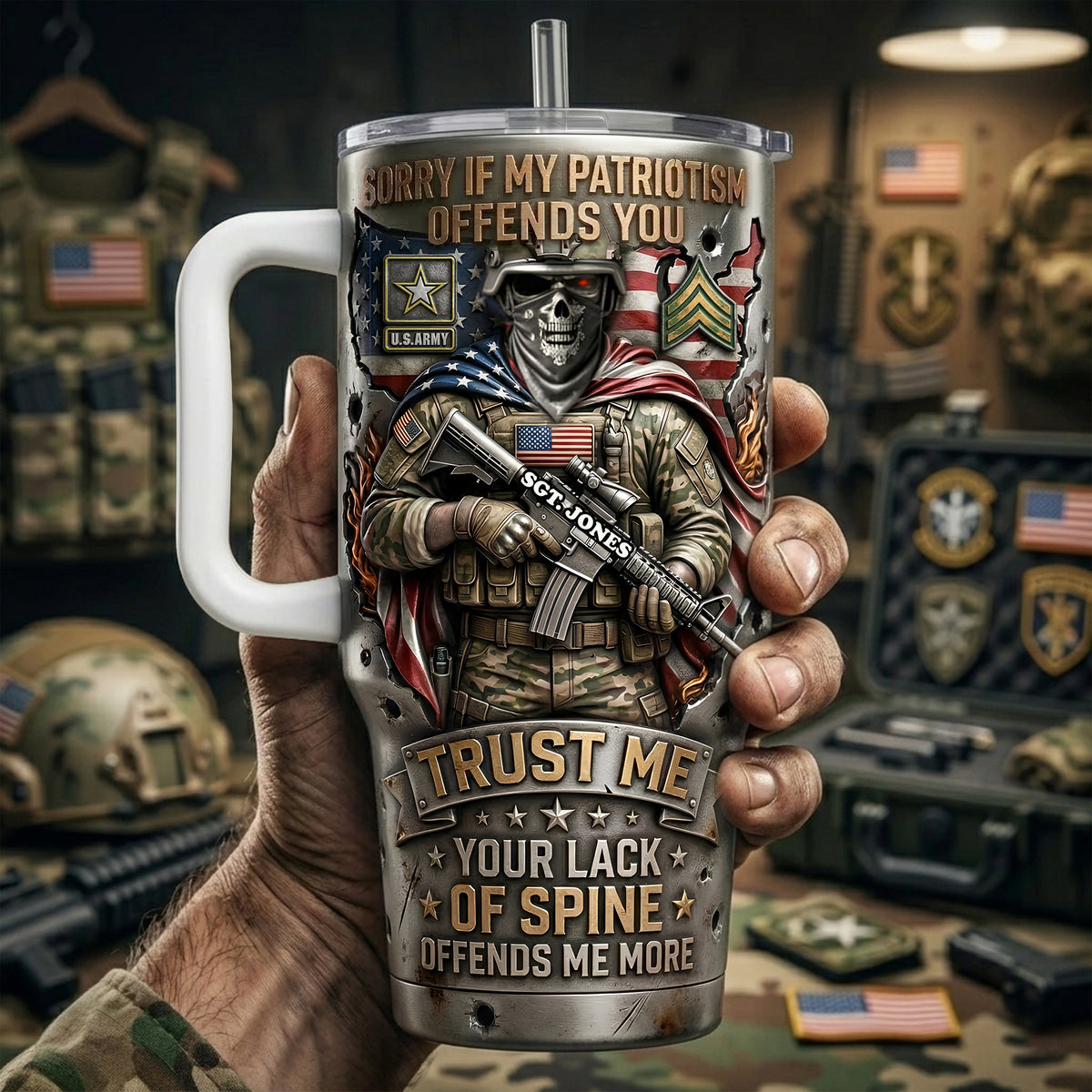 Fierce American Warrior 40oz Tumbler With Handle - Personalized Gifts For Veteran 03qhlu200326-Homacus