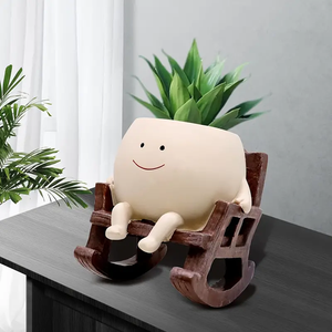 Smiling Face Rocking Chair Resin Planter – Decorative Pot For Indoor & Outdoor 07acxx161224-Homacus