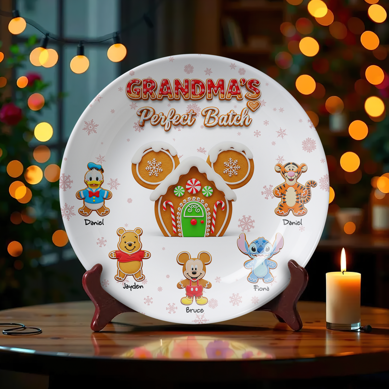 Gingerbread House Holiday Round Plate - Personalized Christmas Gift For Grandma 02NALU180825-Homacus