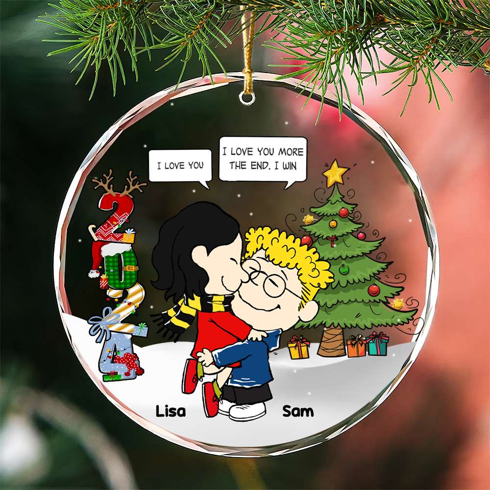 Personalized Gift for Couple, Cartoon Couple Christmas Crystal Glass Ornament 03TOMH200924HHHG-Homacus