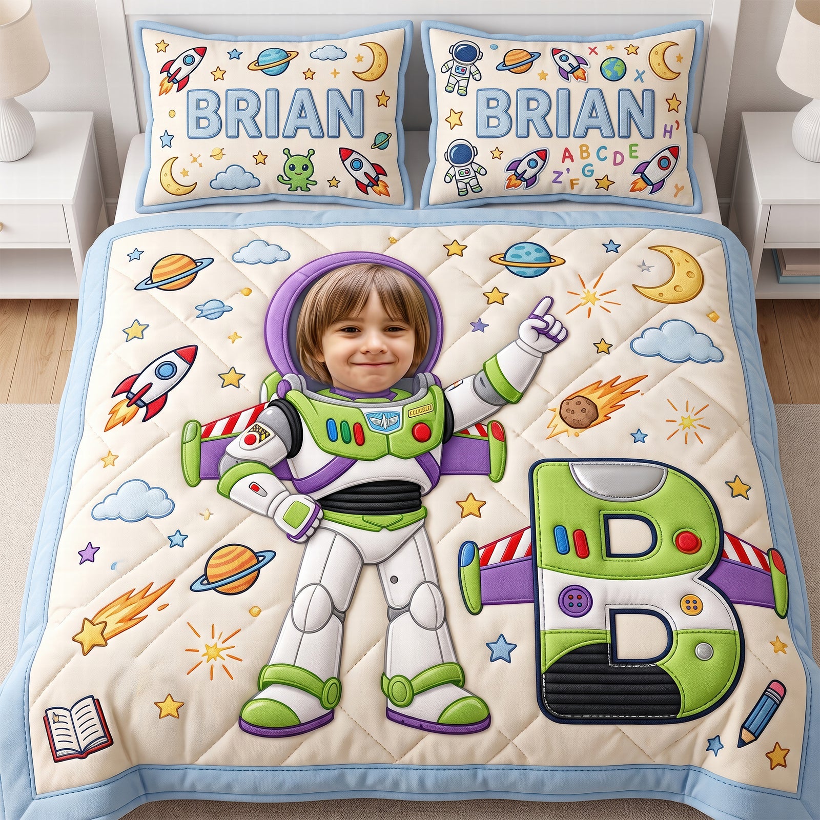 Custom Photo Rocket Space Quilt Bed Set - Personalized Gifts For Kids 01naqn040726-Homacus