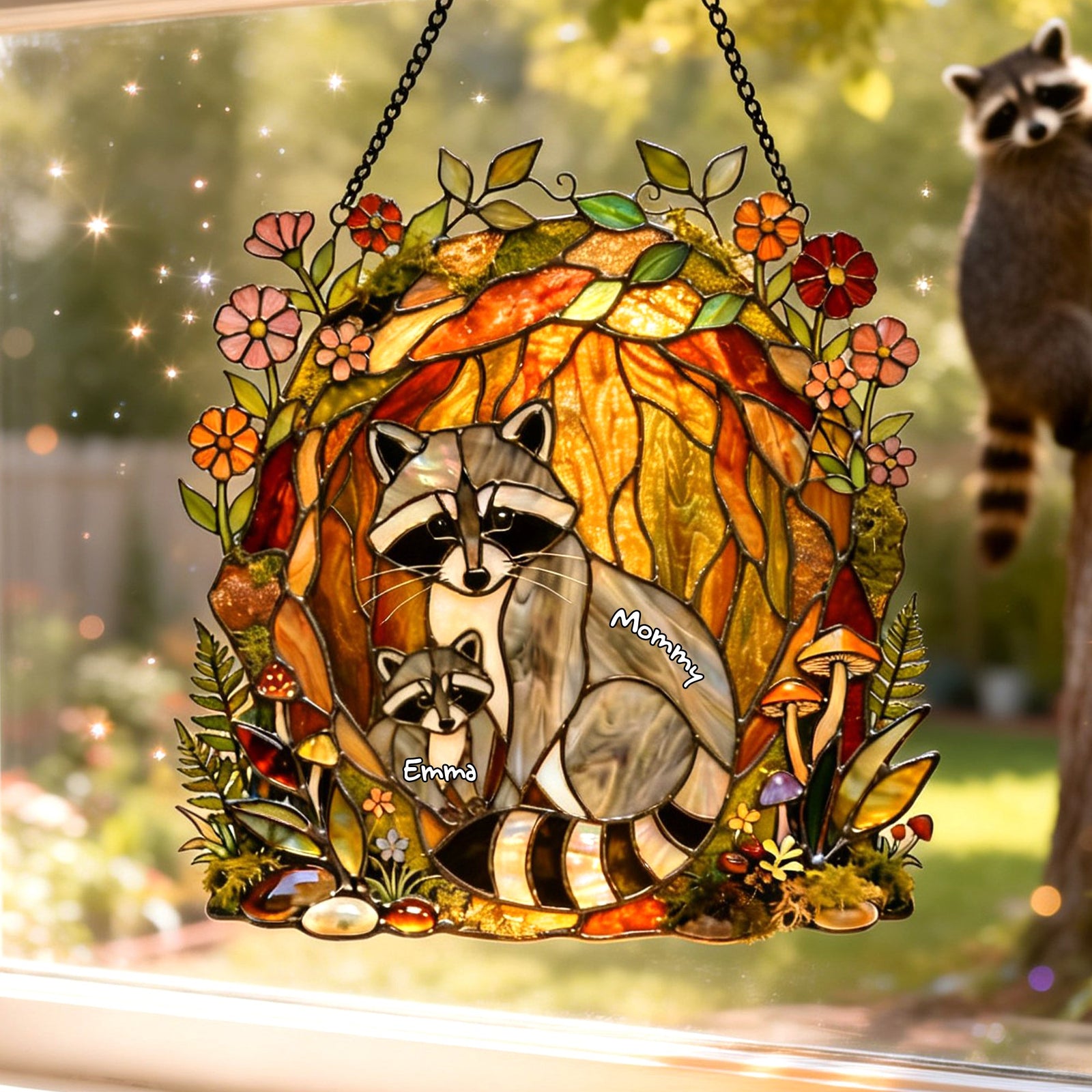 Raccoon Family Suncatcher Ornament - Personalized Gifts For Mom 01tylu260226-Homacus