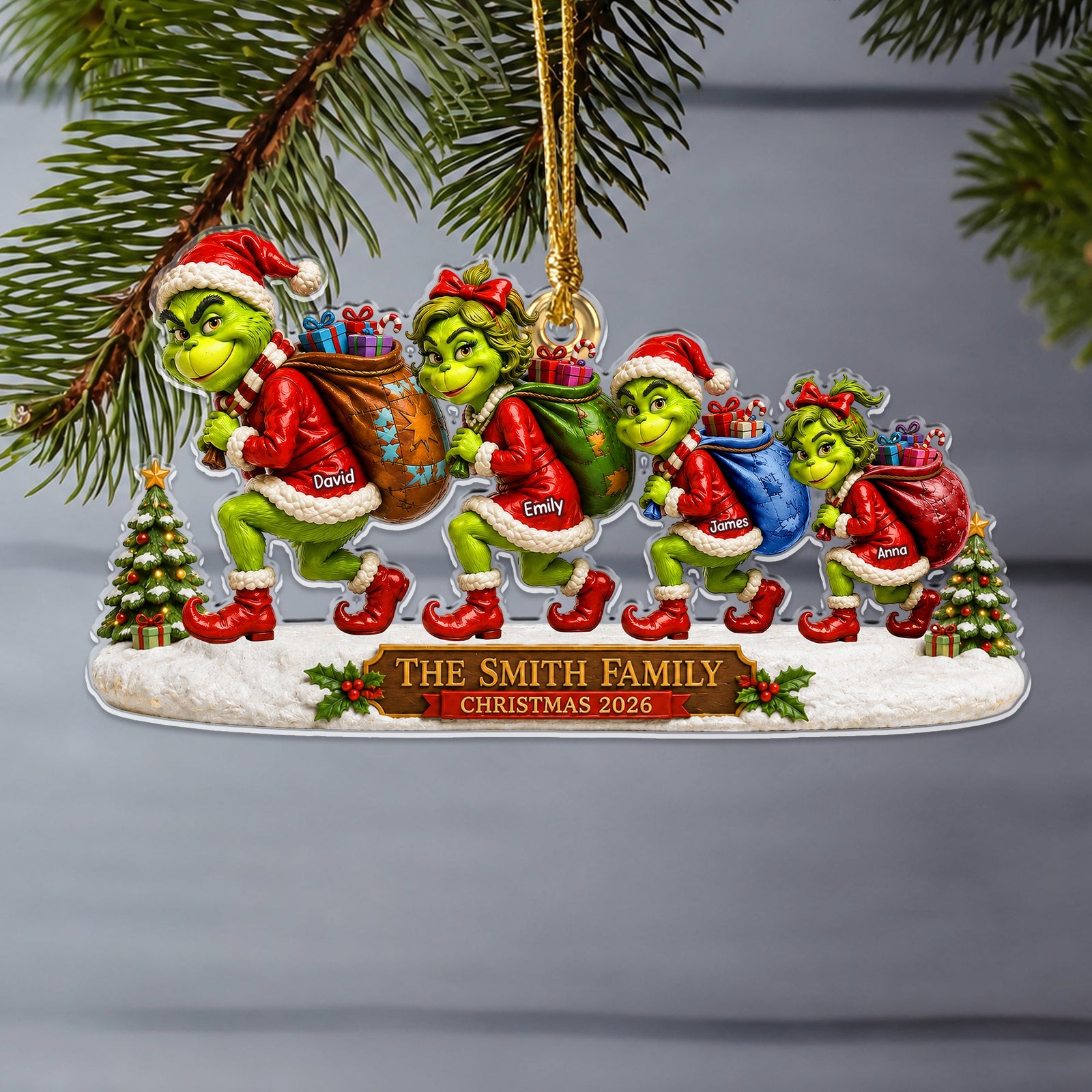 Sneaking Santa Christmas Monster Family Ornament - Personalized Gifts For Family Christmas Ornament 01TYQN280826-Homacus
