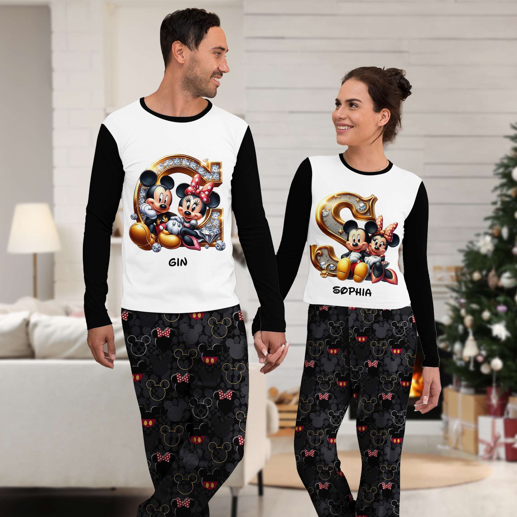 Personalized Gifts For Couple Love Cartoon Pajamas Christmas Alphabet 03XQLU111124-Homacus