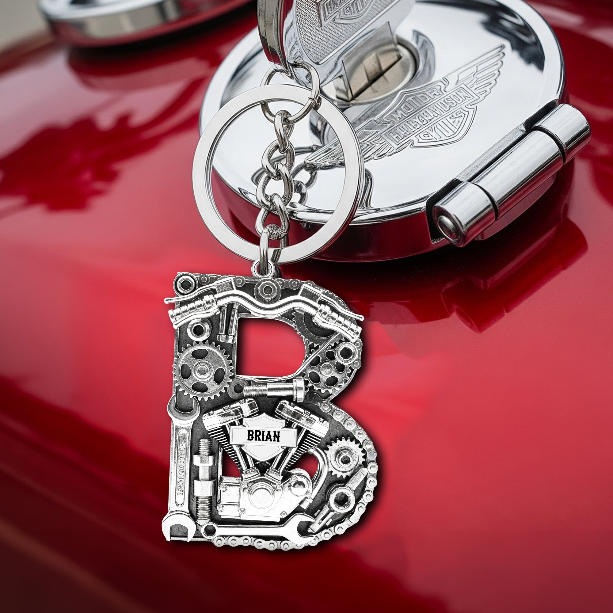 Motorcycle Mechanical Initial Letter Alphabet Keychain Personalized Gifts For Bikers 01qhtn200825-Homacus