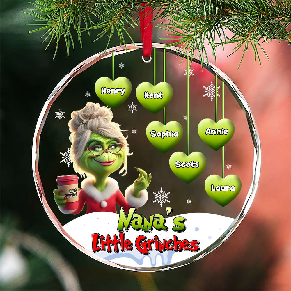 Grandma Ornament - Green Monster - Personalized Gifts For Nana, Gigi With Little Hearts-Homacus