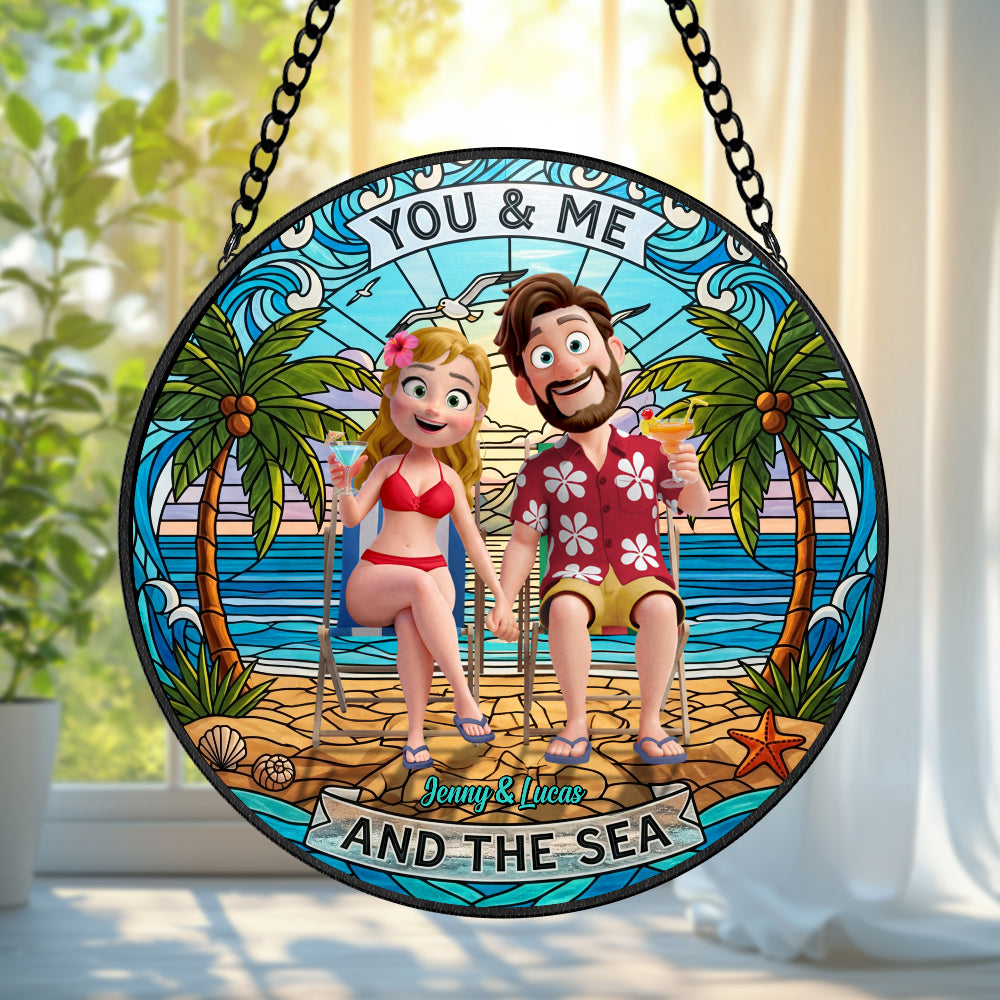 Happy Couple At Beach Stained Glass Suncatcher, Personalized Gifts For Couple 02qhtn160725hg-Homacus