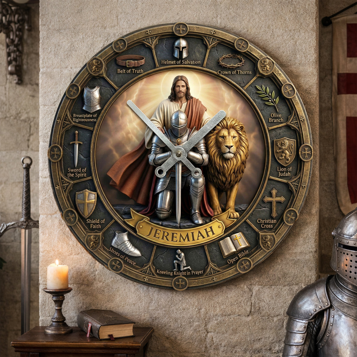 Kneeling Knight Acrylic Hanging Wall Clock - Personalized Gifts For Christian 01hulu060326-Homacus
