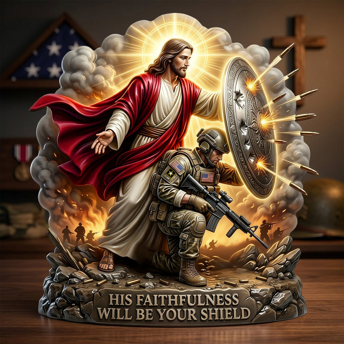Christian Soldier Shield Acrylic Plaque - Personalized Gifts For Veteran 05NALU300326-Homacus