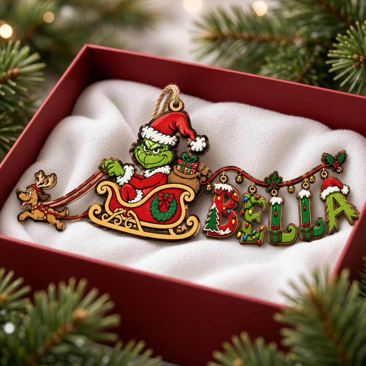 Name Art Mischievous Sleigh Ornament, Personalized Gifts 04QHLU220926