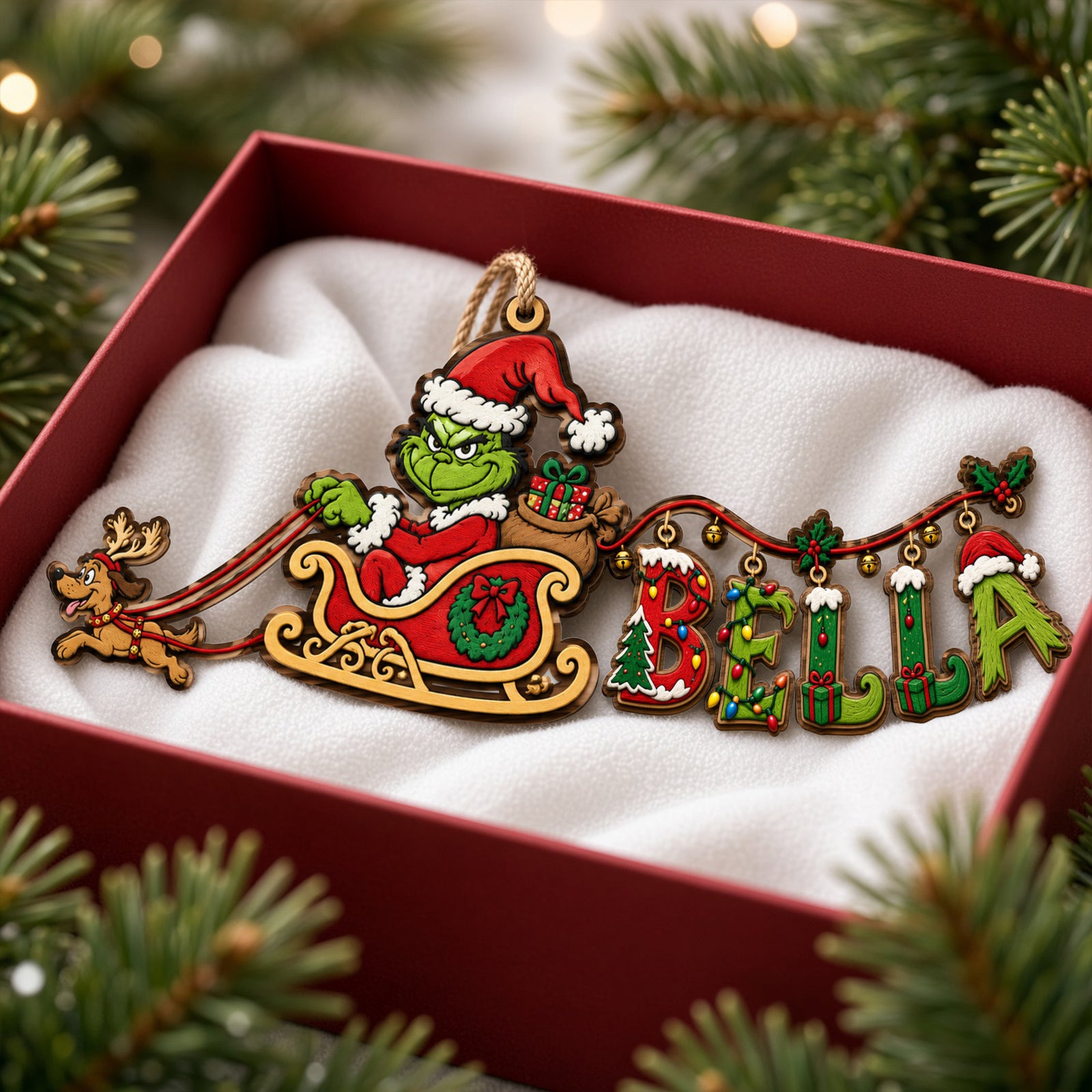 Name Art Mischievous Sleigh Ornament, Personalized Gifts 04QHLU220926-Homacus