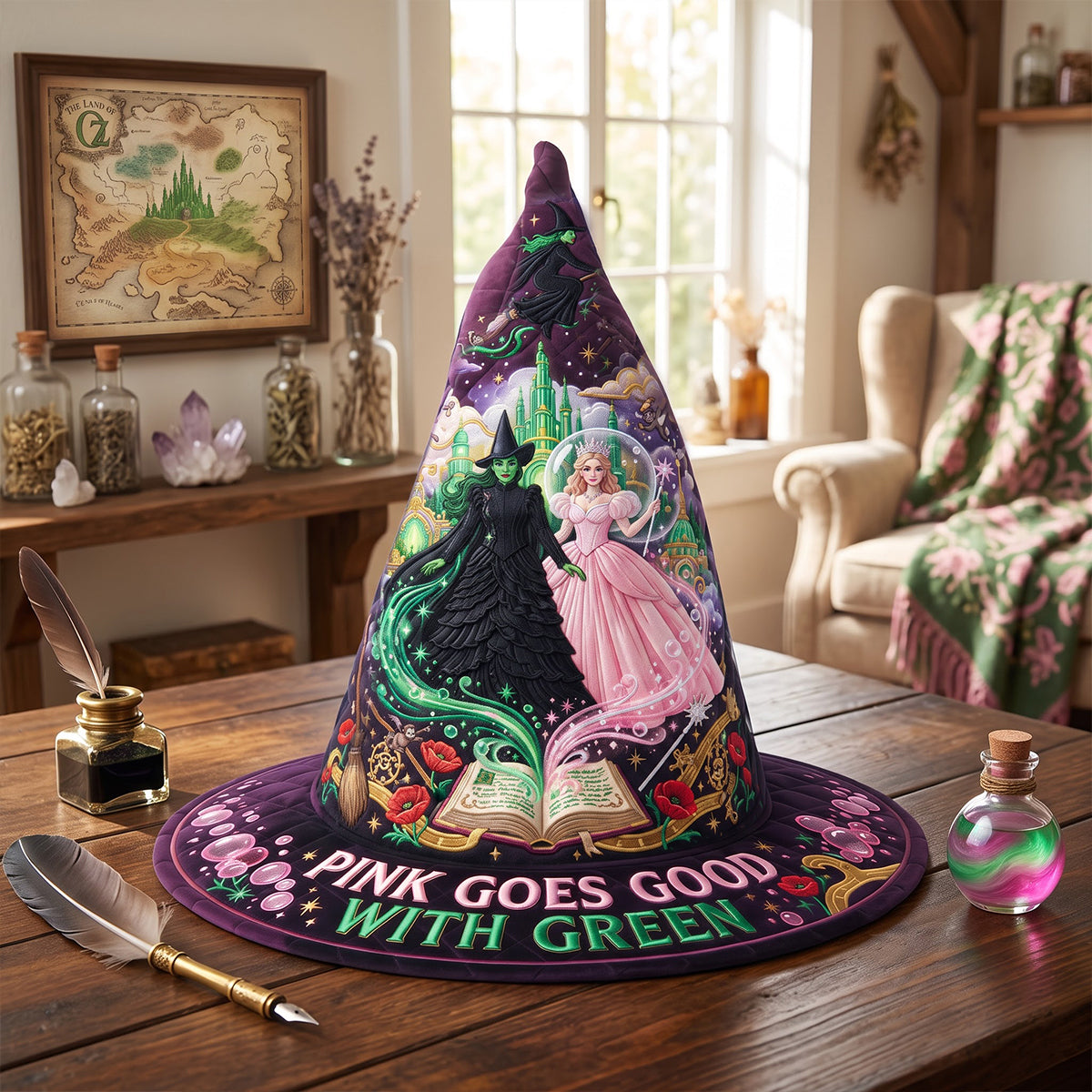 Enchanted Pink And Green Quilted Witch Hat - Personalized Gifts For Halloween 04tytn120826-Homacus