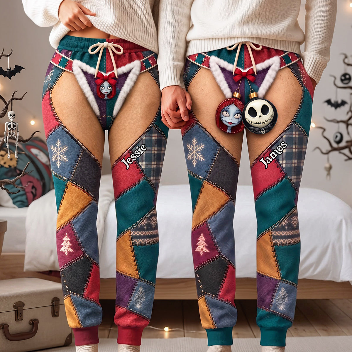 Funny Spooky Couple Sweatpants- Personalized Gifts For Halloween Pants 02HATA120926-Homacus
