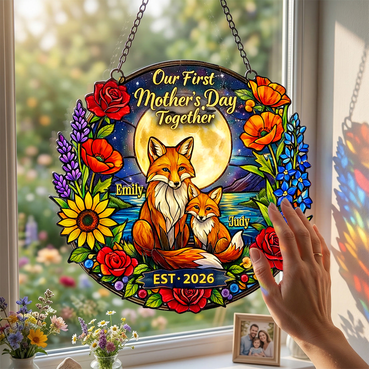 First Mother’s Day Together Fox Suncatcher -Personalized Gift For Mom 03TYMG060326-Homacus