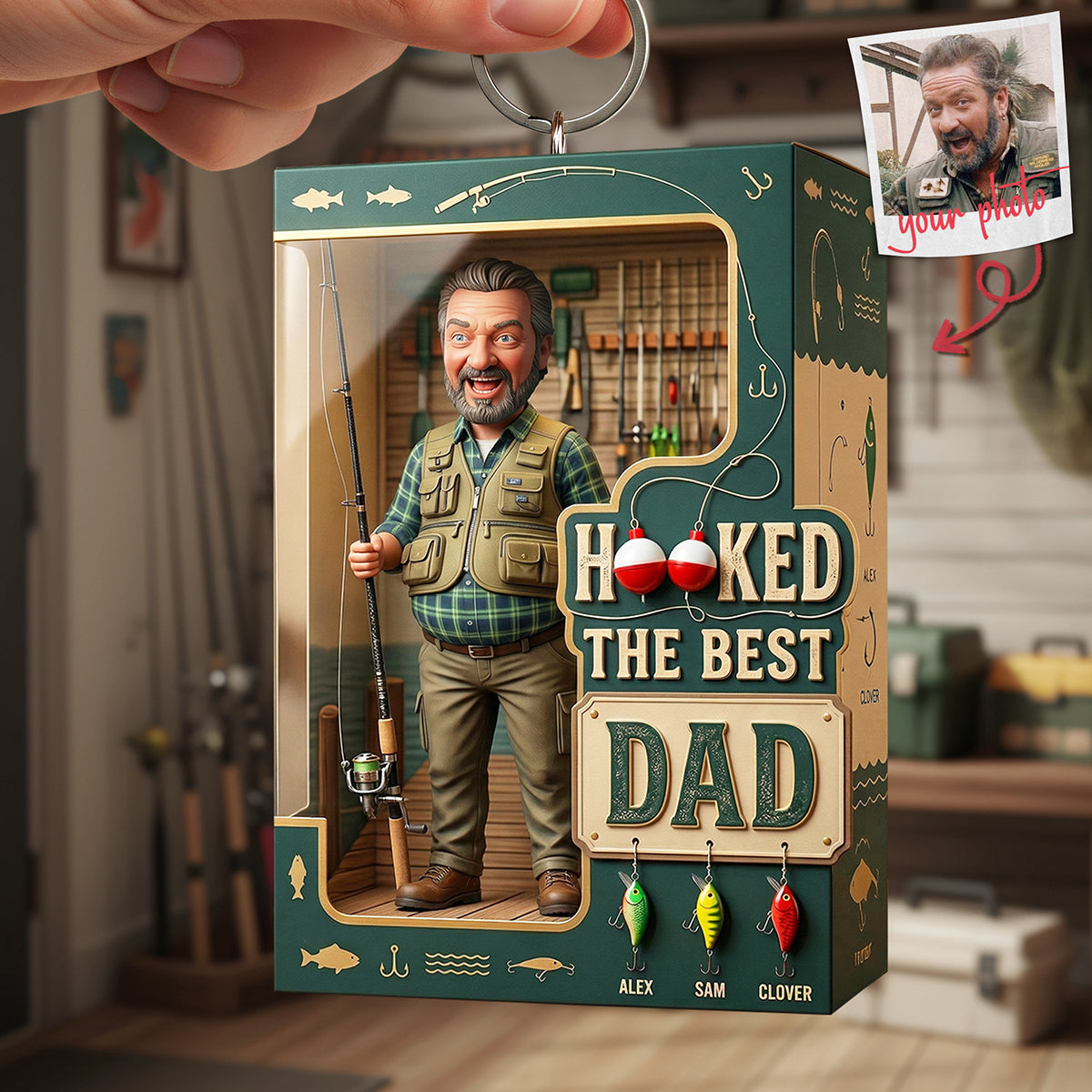 Hooked On Fishing Dad Keychain - Personalized Custom Photo Gifts For Dad 02PATA260326-Homacus
