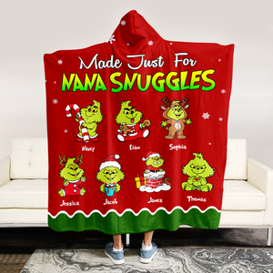 Personalized Gifts For Grandma Christmas Green Monster Blanket Hooded 01KAPU071124-Homacus