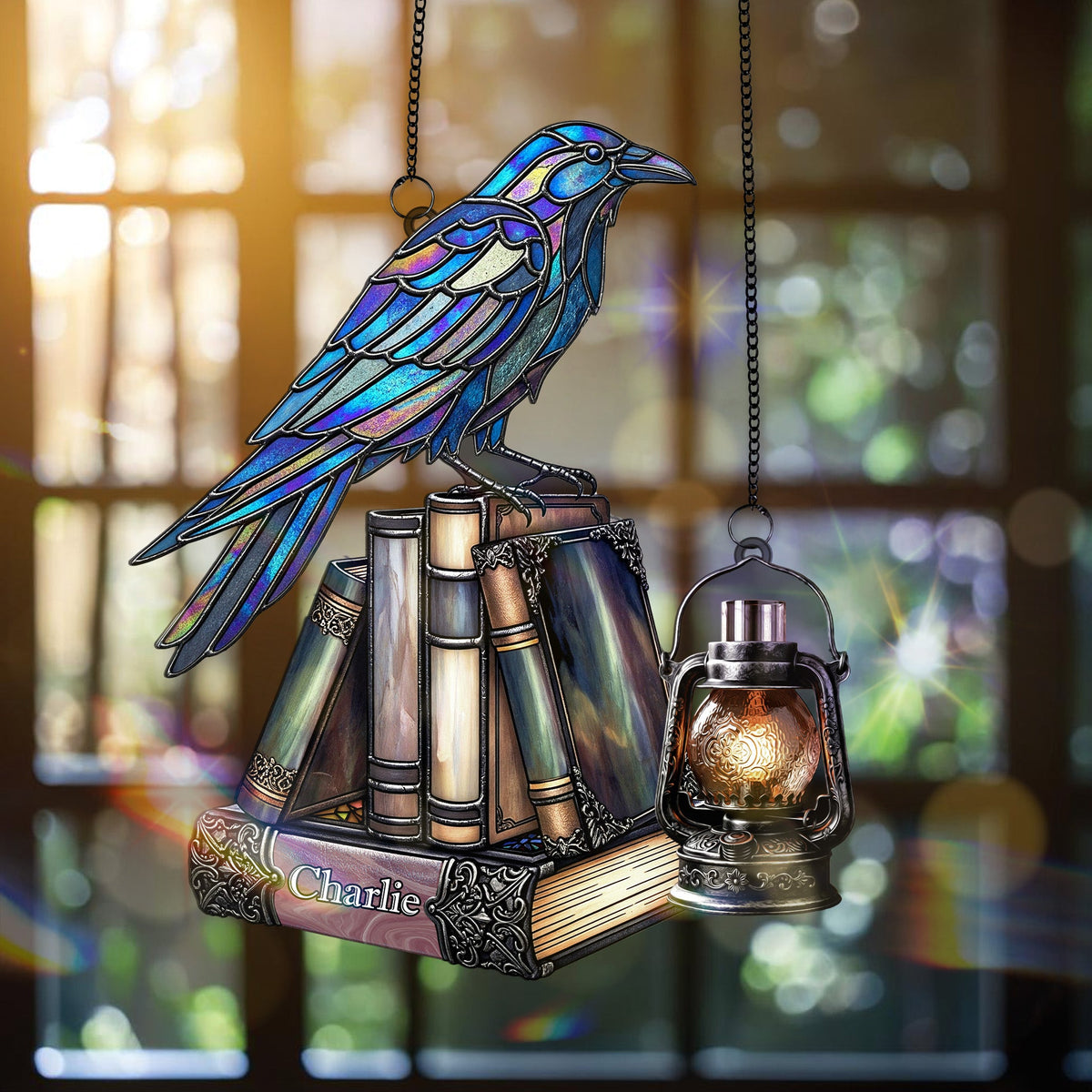 Raven on Books Gothic Suncatcher Ornament - Personalized Gifts For Book Lover 01PGMG150825-Homacus