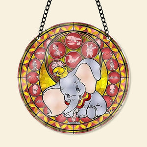 Personalized Gifts For Christmas Suncatcher Ornament 49ACQN240824 Elephant Cartoon-Homacus