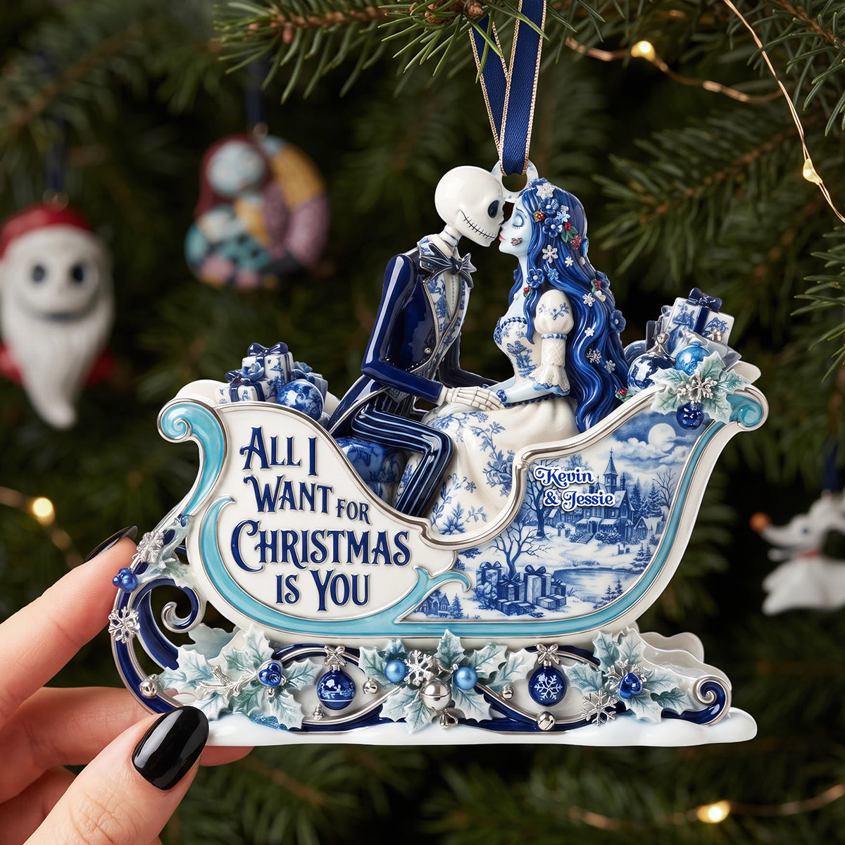 Gothic Couple Toile de Jouy Christmas Ornament - Personalized Gifts For Couple 01tyta180826