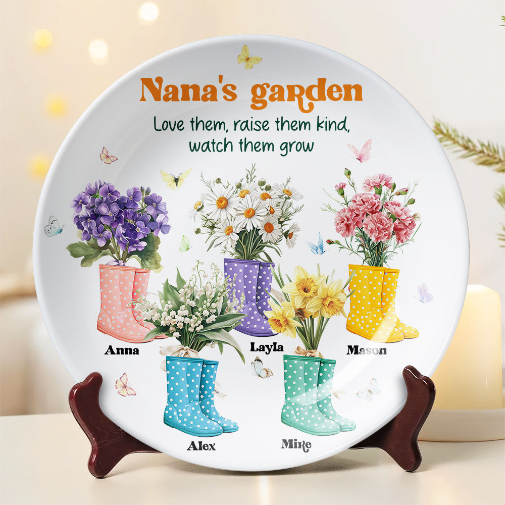 Personalized Gift For Grandma Ceramic Round Plate Flower Boots 01KAMH20325-Homacus