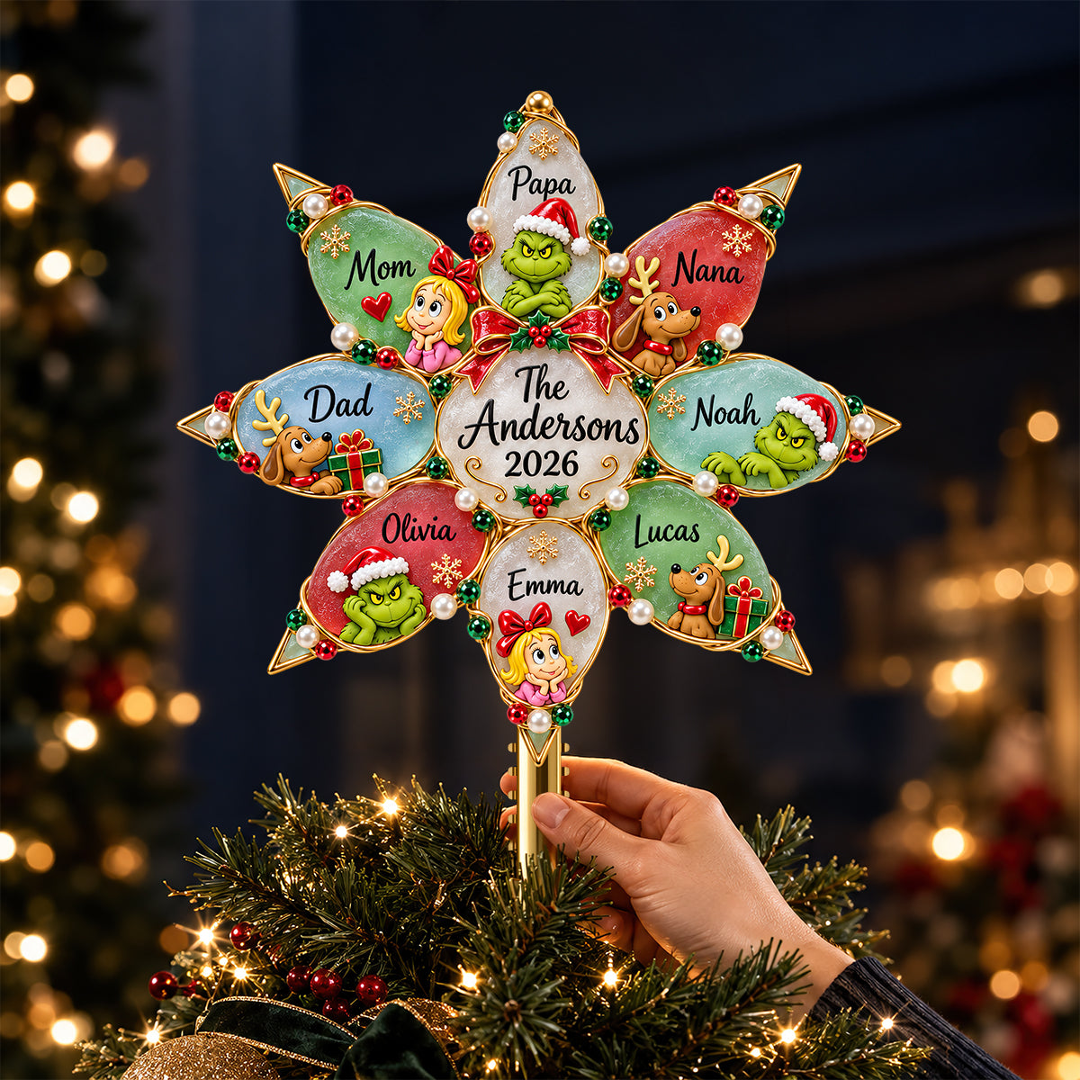 Christmas Family Tree Topper - Personalized Gifts For Family Acrylic Christmas Tree Topper 02HUDT071026-Homacus