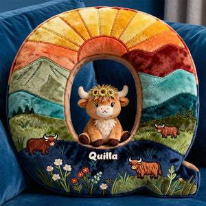 Cute Highland Cow Alphabet Initial Letter Shaped Pillow - Personalized Gifts For Highland Cow Lovers 02qhtn081225-Homacus