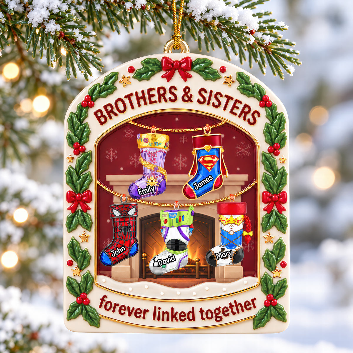 Brothers And Sisters Fireplace Christmas Stockings Acrylic Ornament - Personalized Christmas Gift For Family 02naqn240926