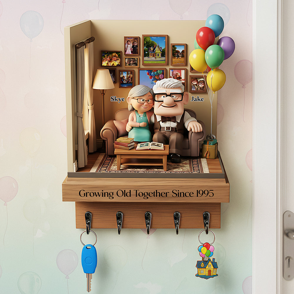 Growing Old Couple Wood Key Hanger - Personalized Gifts For Couple 01nata151225