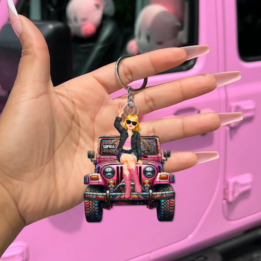 Personalized Gifts For Off-roaders Keychain 01tgtn070225pa Stained Glass Effect Car-Homacus