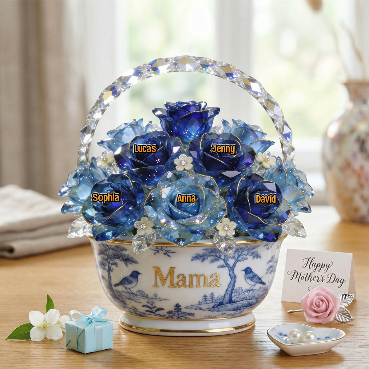 Toile De Jouy Flower Basket Mom Acrylic Plaque - Personalized Gifts For Mother's Day 05PGTN310326-Homacus