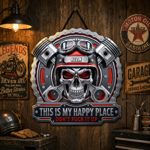 This Is My Happy Place Biker Garage Cut Metal Sign - Personalized Gifts For Bikers 05nadh040626