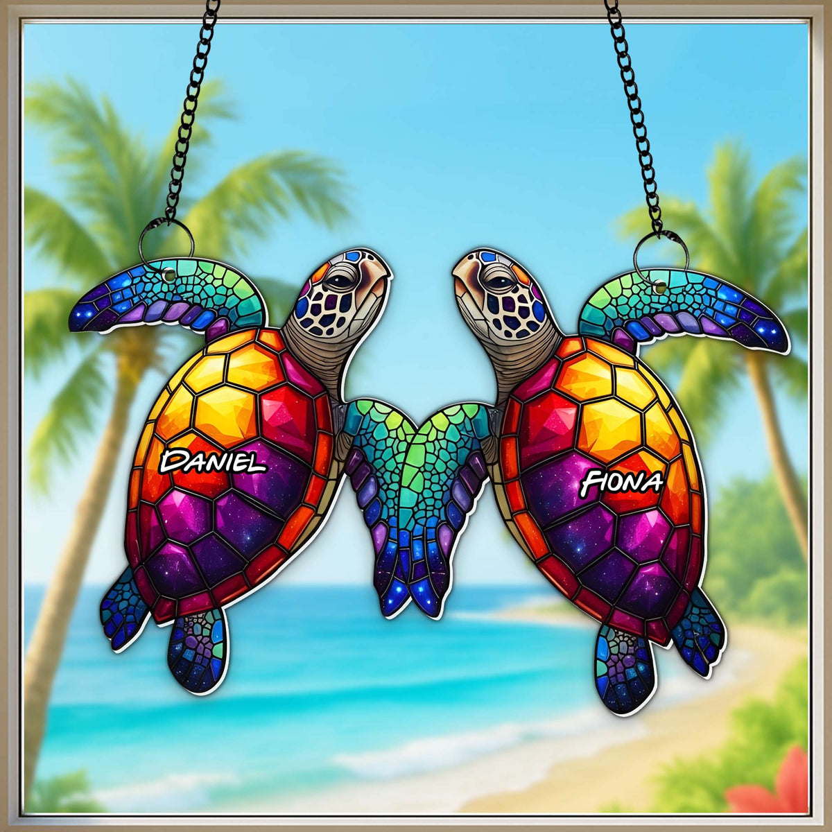 Ocean Soulmates Turtle Suncatcher Ornament - Personalized Gifts For Couple 05TOLU080725-Homacus
